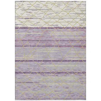3' X 5' Purple Brown And Beige Striped Washable Indoor Outdoor Area Rug