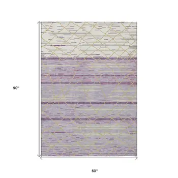5' X 8' Purple Brown And Beige Striped Washable Indoor Outdoor Area Rug