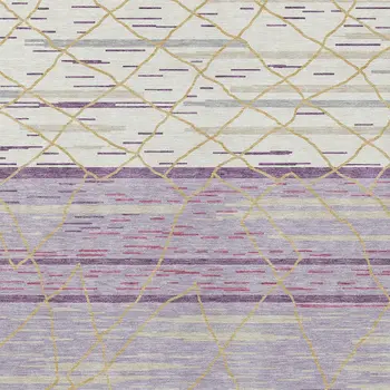 5' X 8' Purple Brown And Beige Striped Washable Indoor Outdoor Area Rug