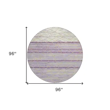 8' Purple Brown And Beige Round Striped Washable Indoor Outdoor Area Rug