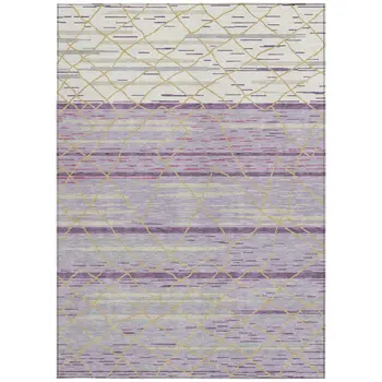 9' X 12' Purple Brown And Beige Striped Washable Indoor Outdoor Area Rug