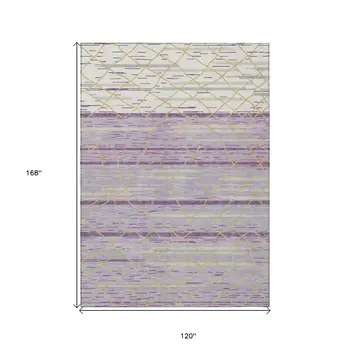 10' X 14' Purple Brown And Beige Striped Washable Indoor Outdoor Area Rug