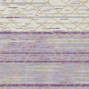 10' X 14' Purple Brown And Beige Striped Washable Indoor Outdoor Area Rug