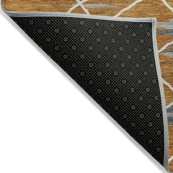 5' X 8' Terra Cotta Beige And Ivory Striped Washable Indoor Outdoor Area Rug