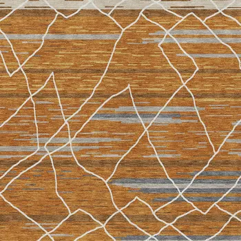 8' X 10' Terra Cotta Beige And Ivory Striped Washable Indoor Outdoor Area Rug