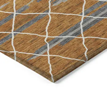9' X 12' Terra Cotta Beige And Ivory Striped Washable Indoor Outdoor Area Rug