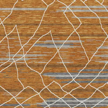 9' X 12' Terra Cotta Beige And Ivory Striped Washable Indoor Outdoor Area Rug