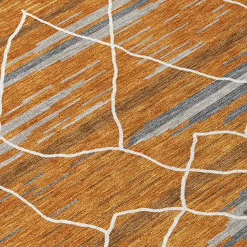 9' X 12' Terra Cotta Beige And Ivory Striped Washable Indoor Outdoor Area Rug