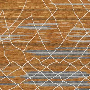 10' X 14' Terra Cotta Beige And Ivory Striped Washable Indoor Outdoor Area Rug