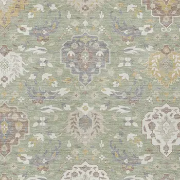 10' X 14' Artichoke Green Brown And Ivory Damask Washable Indoor Outdoor Area Rug