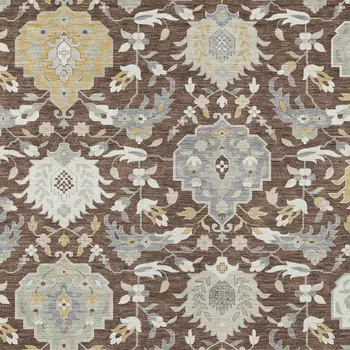 8' X 10' Brown Gray And Ivory Damask Washable Indoor Outdoor Area Rug
