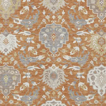 3' X 5' Copper Ivory And Gray Damask Washable Indoor Outdoor Area Rug