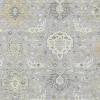 3' X 5' Gray Ivory And Gold Damask Washable Indoor Outdoor Area Rug