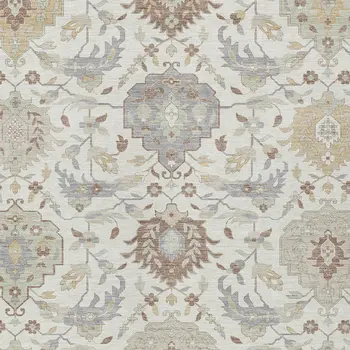 3' X 5' Ivory Brown And Gray Damask Washable Indoor Outdoor Area Rug