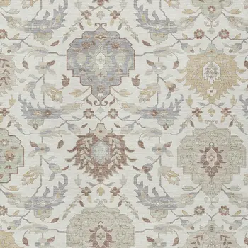 9' X 12' Ivory Brown And Gray Damask Washable Indoor Outdoor Area Rug