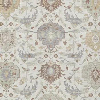 10' X 14' Ivory Brown And Gray Damask Washable Indoor Outdoor Area Rug
