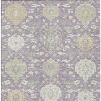 3' X 5' Lavender Gold And Green Damask Washable Indoor Outdoor Area Rug