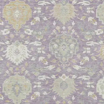 8' X 10' Lavender Gold And Green Damask Washable Indoor Outdoor Area Rug