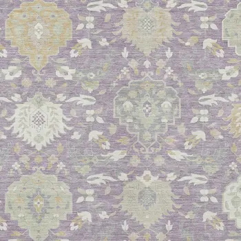 9' X 12' Lavender Gold And Green Damask Washable Indoor Outdoor Area Rug