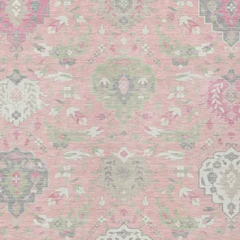 3' X 5' Pink Ivory And Gray Damask Washable Indoor Outdoor Area Rug