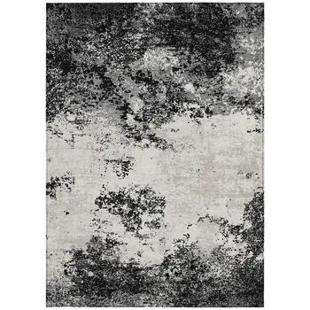 5' X 8' Black Gray And Ivory Abstract Washable Indoor Outdoor Area Rug