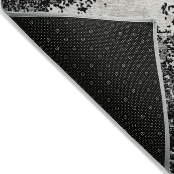 8' X 10' Black Gray And Ivory Abstract Washable Indoor Outdoor Area Rug