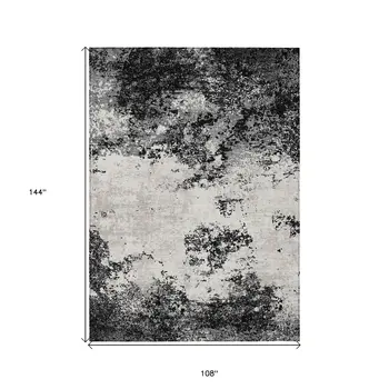 9' X 12' Black Gray And Ivory Abstract Washable Indoor Outdoor Area Rug