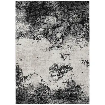 9' X 12' Black Gray And Ivory Abstract Washable Indoor Outdoor Area Rug
