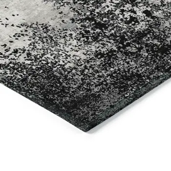 10' X 14' Black Gray And Ivory Abstract Washable Indoor Outdoor Area Rug