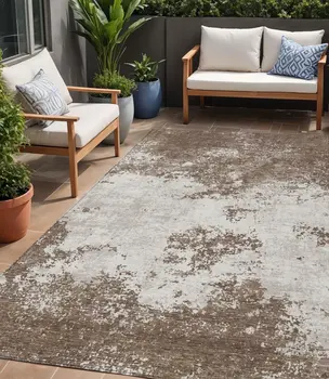 5' X 8' Brown And Beige Abstract Washable Indoor Outdoor Area Rug