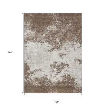 9' X 12' Brown And Beige Abstract Washable Indoor Outdoor Area Rug