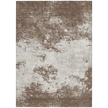 10' X 14' Brown And Beige Abstract Washable Indoor Outdoor Area Rug