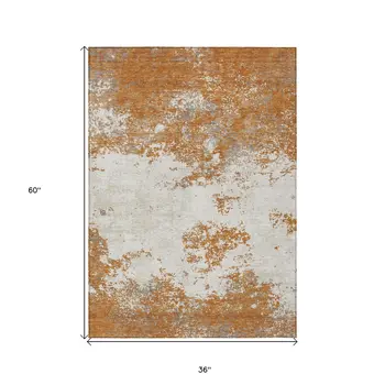 3' X 5' Copper Gray And Beige Abstract Washable Indoor Outdoor Area Rug