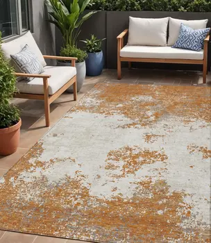 5' X 8' Copper Gray And Beige Abstract Washable Indoor Outdoor Area Rug