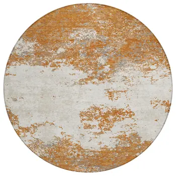 8' Copper Gray And Beige Round Abstract Washable Indoor Outdoor Area Rug