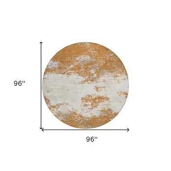8' Copper Gray And Beige Round Abstract Washable Indoor Outdoor Area Rug