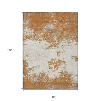 8' X 10' Copper Gray And Beige Abstract Washable Indoor Outdoor Area Rug