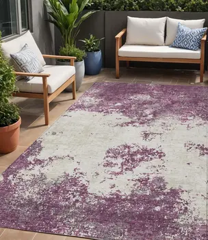 5' X 8' Eggplant Gray And Ivory Abstract Washable Indoor Outdoor Area Rug