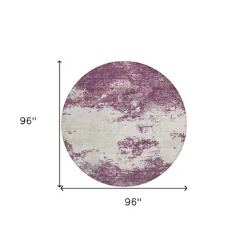 8' Eggplant Gray And Ivory Round Abstract Washable Indoor Outdoor Area Rug