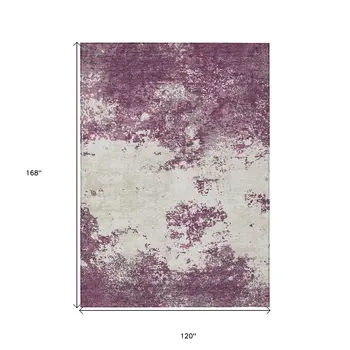 10' X 14' Eggplant Gray And Ivory Abstract Washable Indoor Outdoor Area Rug