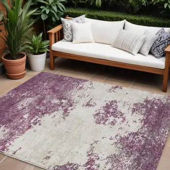 10' X 14' Eggplant Gray And Ivory Abstract Washable Indoor Outdoor Area Rug