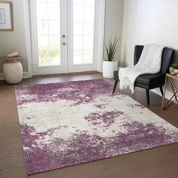 10' X 14' Eggplant Gray And Ivory Abstract Washable Indoor Outdoor Area Rug