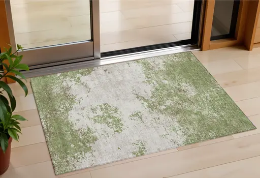 3' X 5' Green And Gray Abstract Washable Indoor Outdoor Area Rug