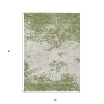 5' X 8' Green And Gray Abstract Washable Indoor Outdoor Area Rug