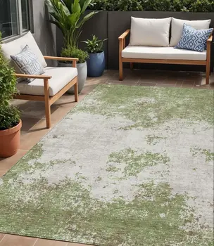 5' X 8' Green And Gray Abstract Washable Indoor Outdoor Area Rug