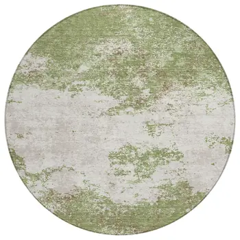 8' Green And Gray Round Abstract Washable Indoor Outdoor Area Rug