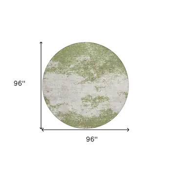 8' Green And Gray Round Abstract Washable Indoor Outdoor Area Rug