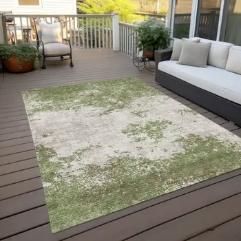 8' X 10' Green And Gray Abstract Washable Indoor Outdoor Area Rug