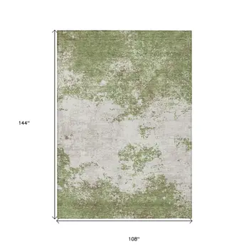 9' X 12' Green And Gray Abstract Washable Indoor Outdoor Area Rug