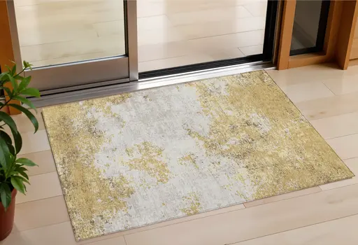 3' X 5' Gold Brown And Beige Abstract Washable Indoor Outdoor Area Rug